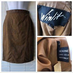 Vintage 100 % Leather Winlit brown Pencil skirt-6